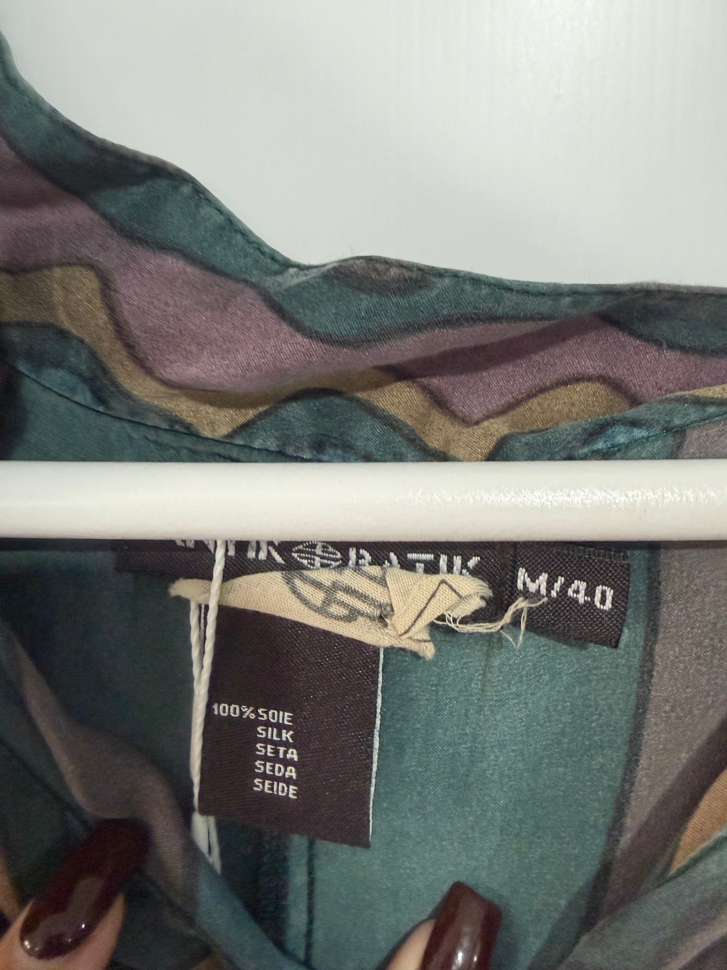 Pattern Antik Batik Silk Shirt, Size 12 eu 40