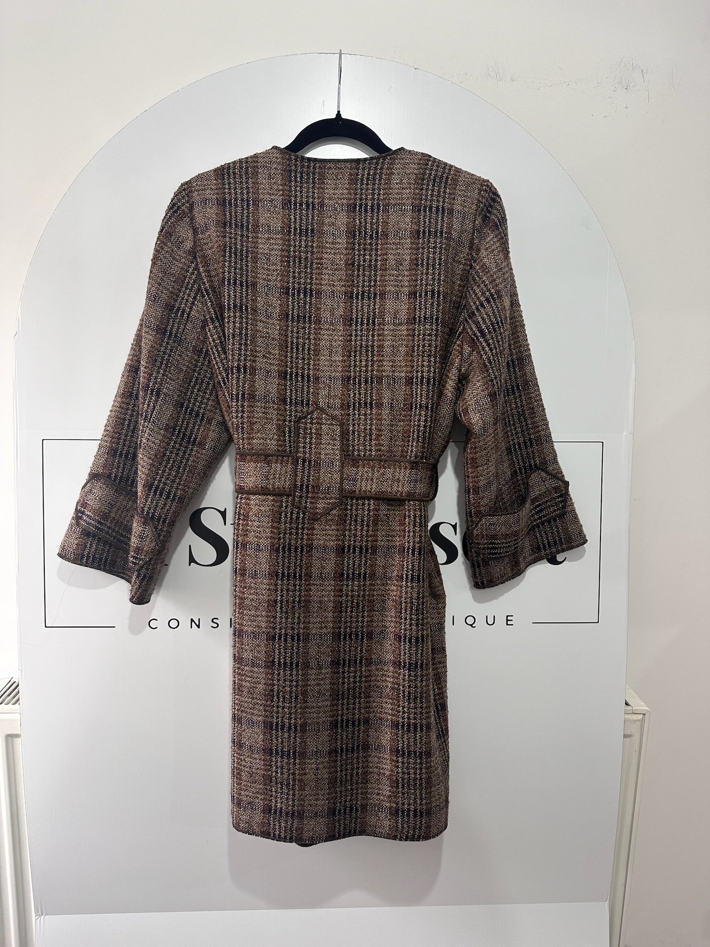 Checkered Tweed Dolce & Gabbana Belted Coat, Size 10-12