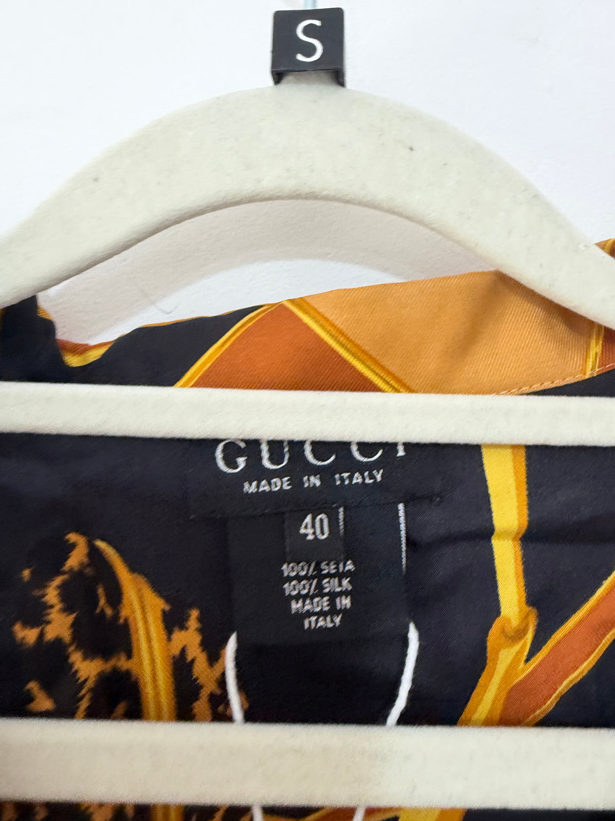 Preloved GUCCI Blouse Size 8 Multicoloured (Black, Gold, Leopard print)