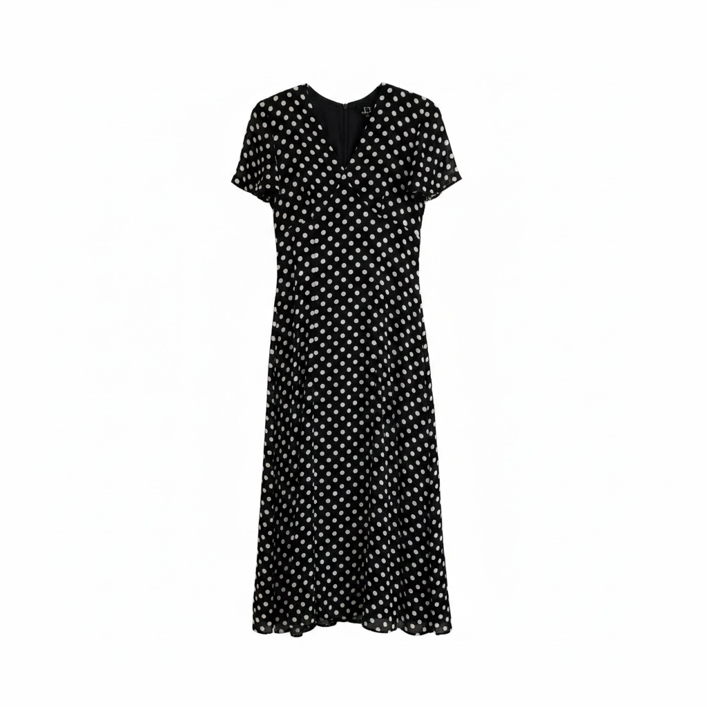 Preloved, Black Polka Dots Debut Dress, UK 10