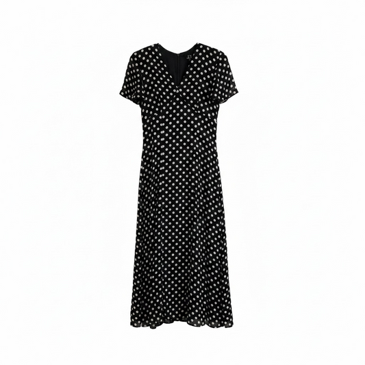 Preloved, Black Polka Dots Debut Dress, UK 10