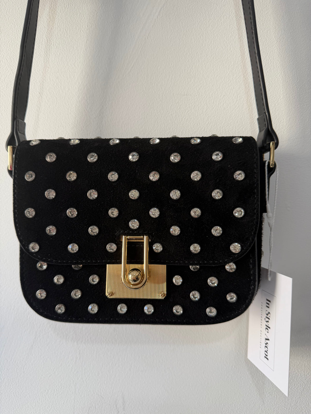 Preloved Jigsaw Crossbody Bag Small Black Studded