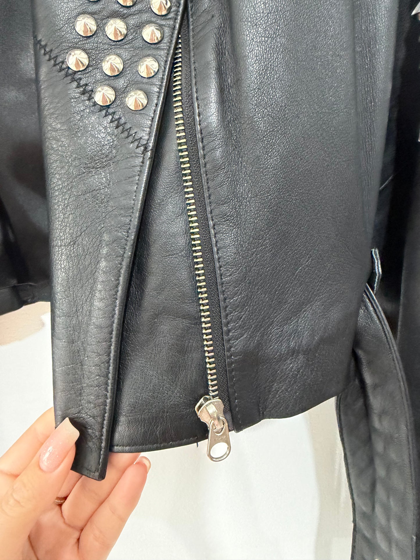 Pre-owned, Leather Studded Hebz Leather Jacket, Size S