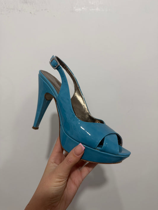 Patent Blue Gastone Lucioli Heels, Size 5 - 38
