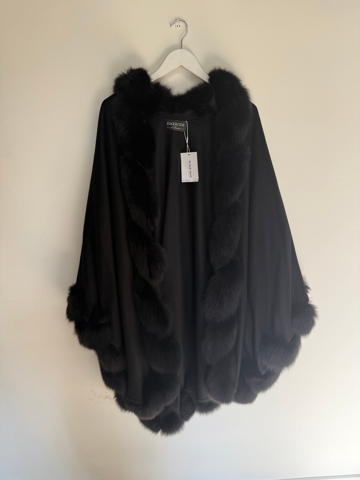 Preloved Harrods Fur Cape Poncho One Size Black