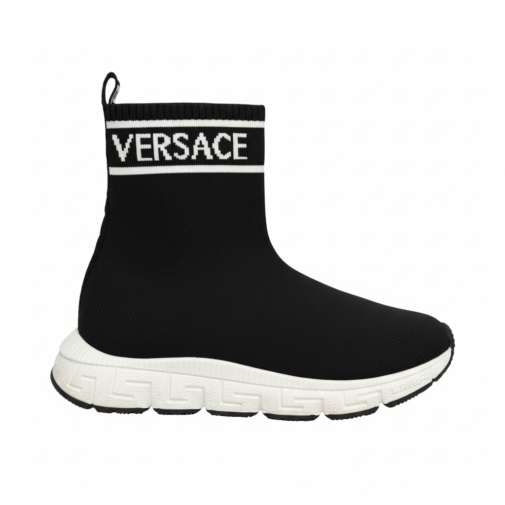 Preloved Black & White Versace Sock Trainers, 37 uk4