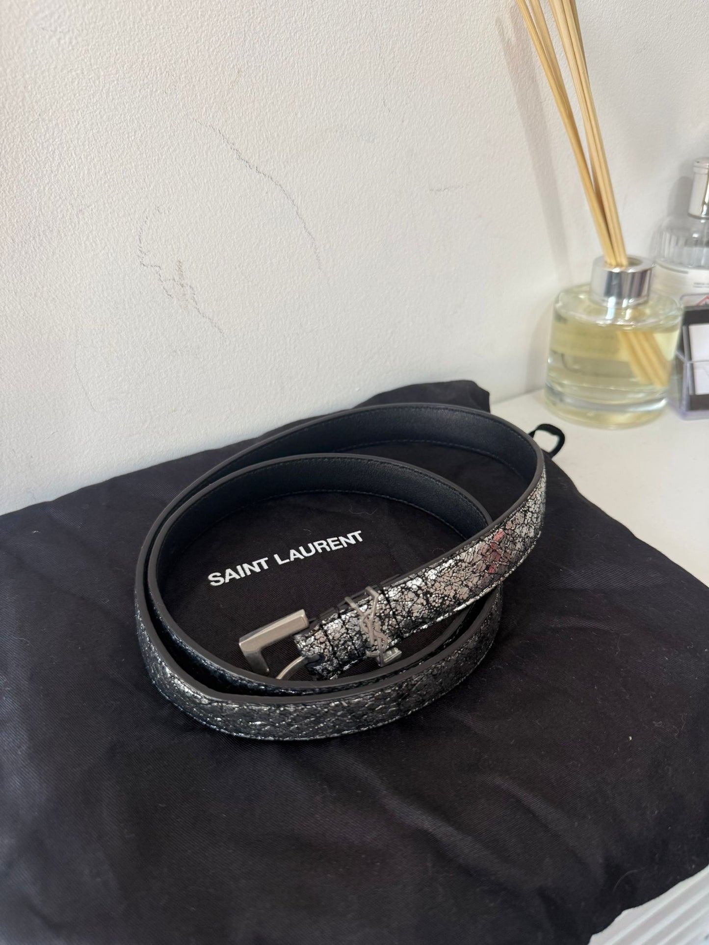 Preloved Silver Saint Laurent YSL Belt, Size S/M