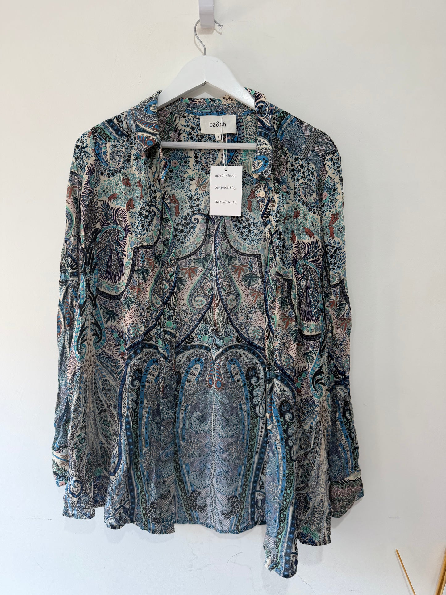Preloved Blue Paisley Ba&sh Blouse, Size 3 (UK 12)