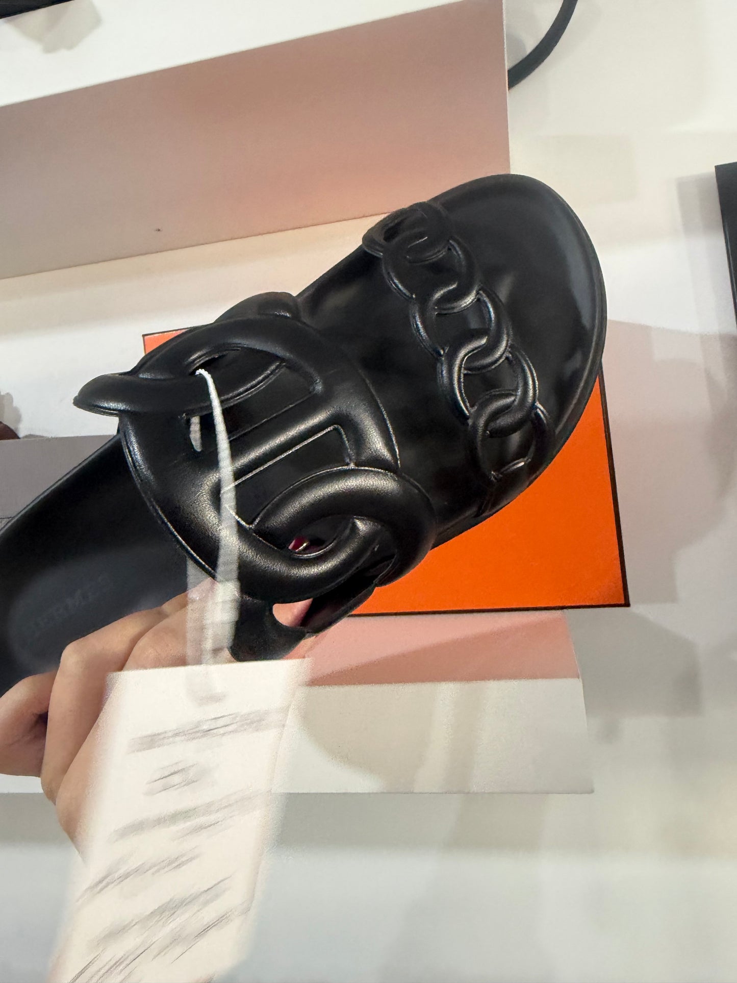 Black Hermes Extra Sandal, Size 7.5