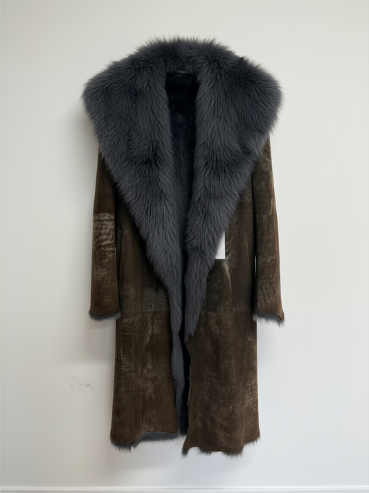 Preloved Sheepskin Coat Medium Size Grey
