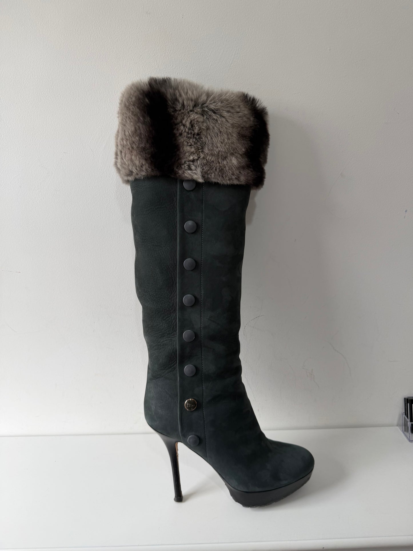 Preloved Christian Dior Knee High Boots Size 4 Grey