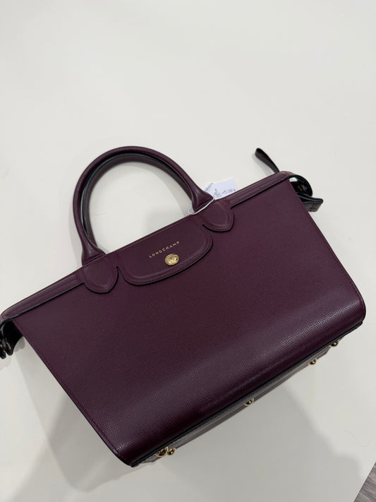 Purple/Aubergine Longchamp Handbag with Crossbody Strap, Le Pliage Heritage