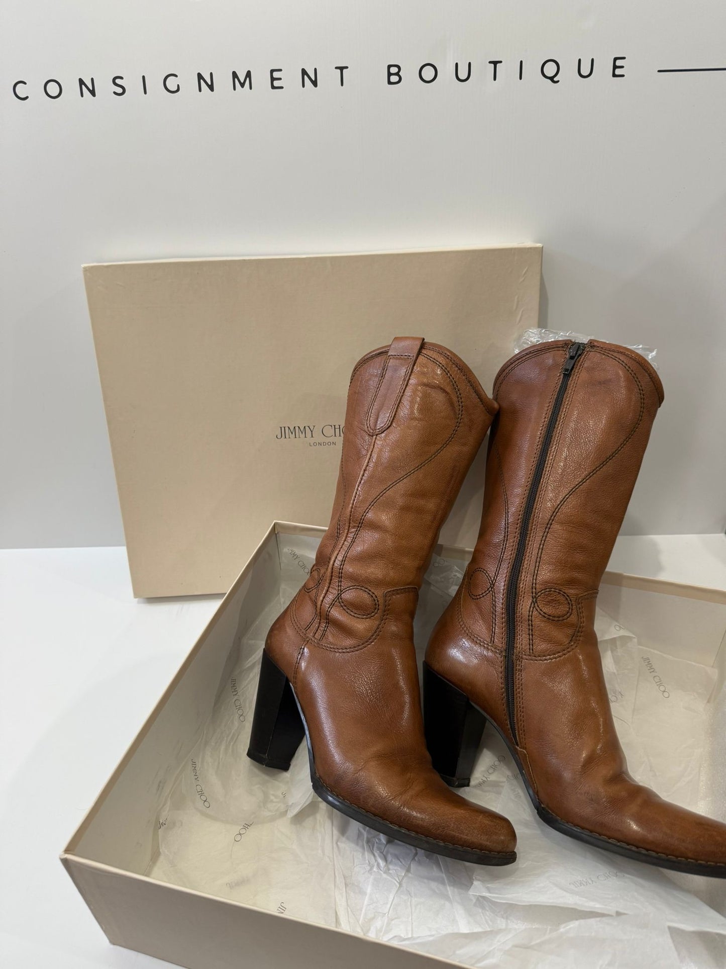 Brown Balmain Cowboy boots, 39/6