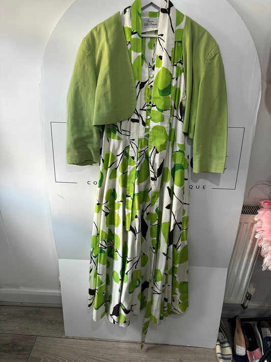 Green & White  Dress & Bolero, Size UK 12