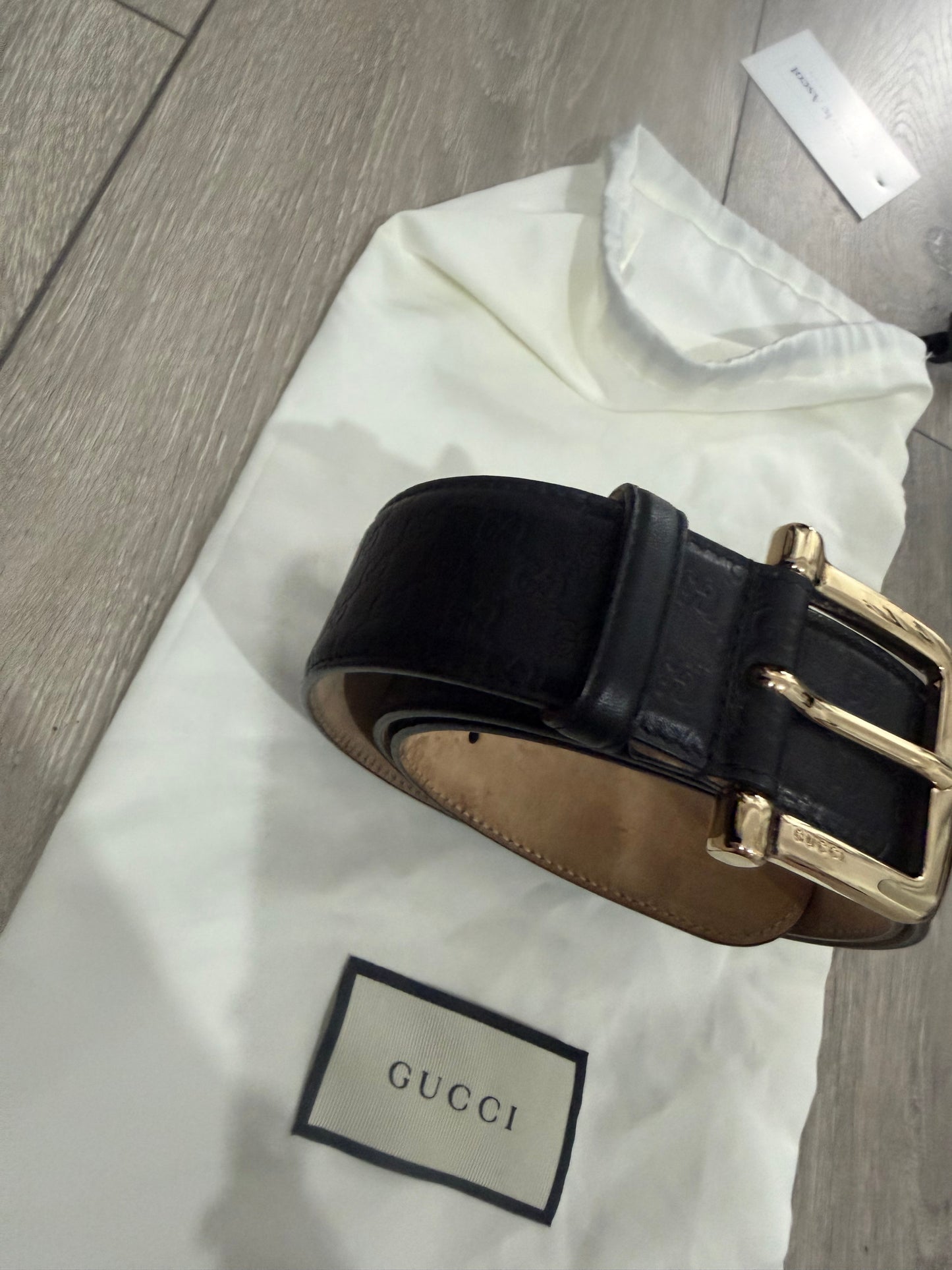Gucci Gold Hardware Monogram Belt, 85/34