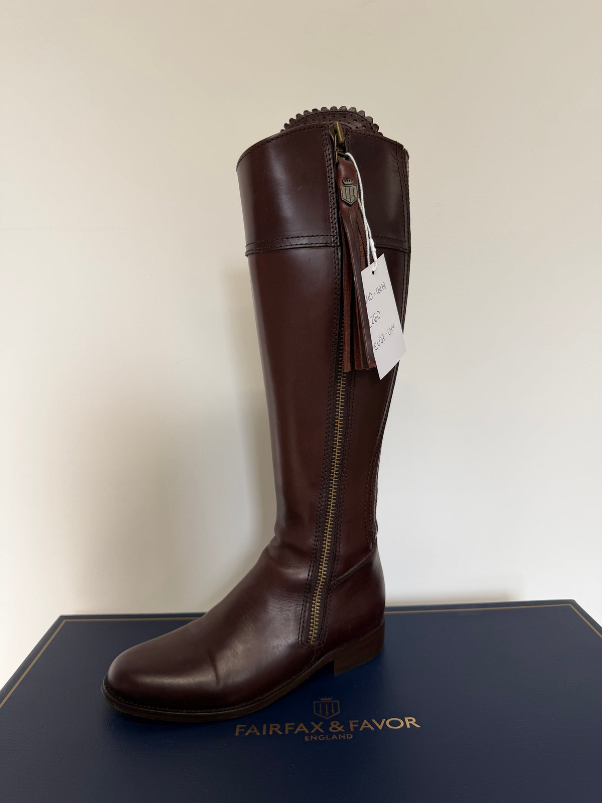 Preloved Fairfax & Favor Leather Riding Boots Size 37 UK 4 Brown Leather, Orange Interior