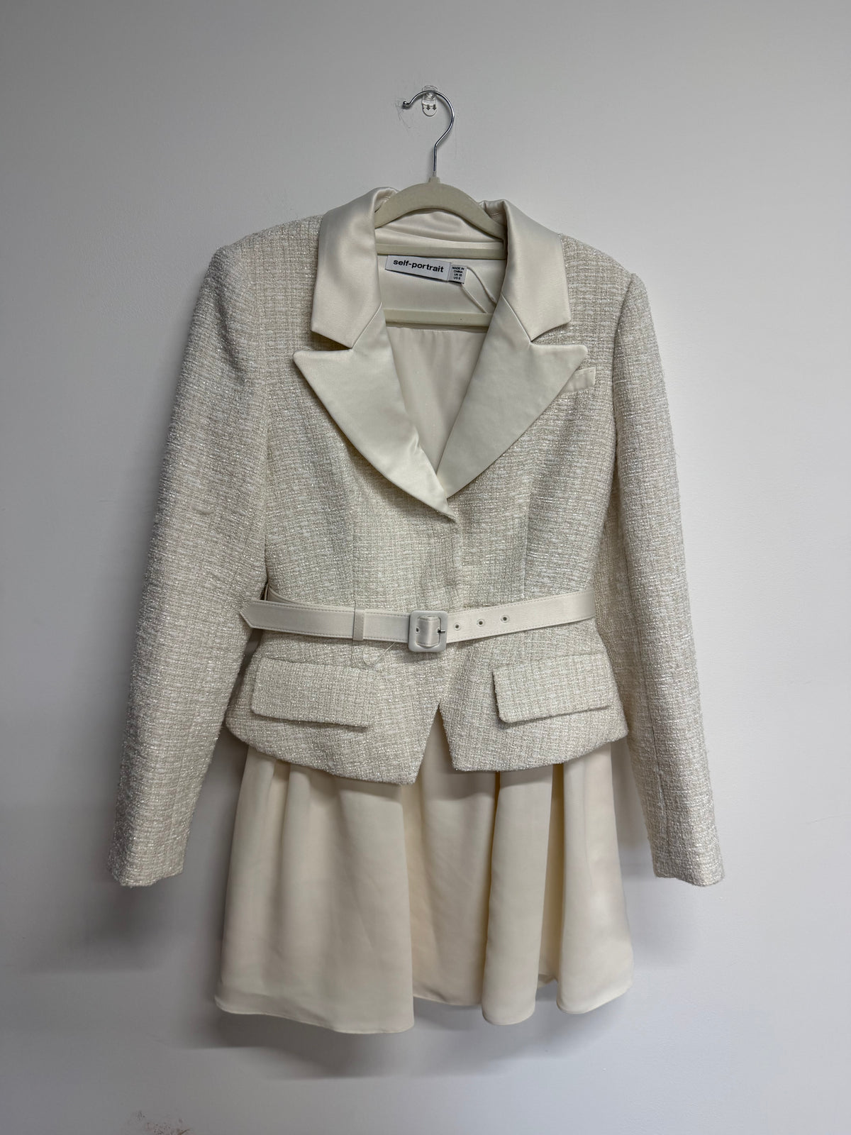 Preloved Self Portrait Dress UK 10 Cream Tweed Design