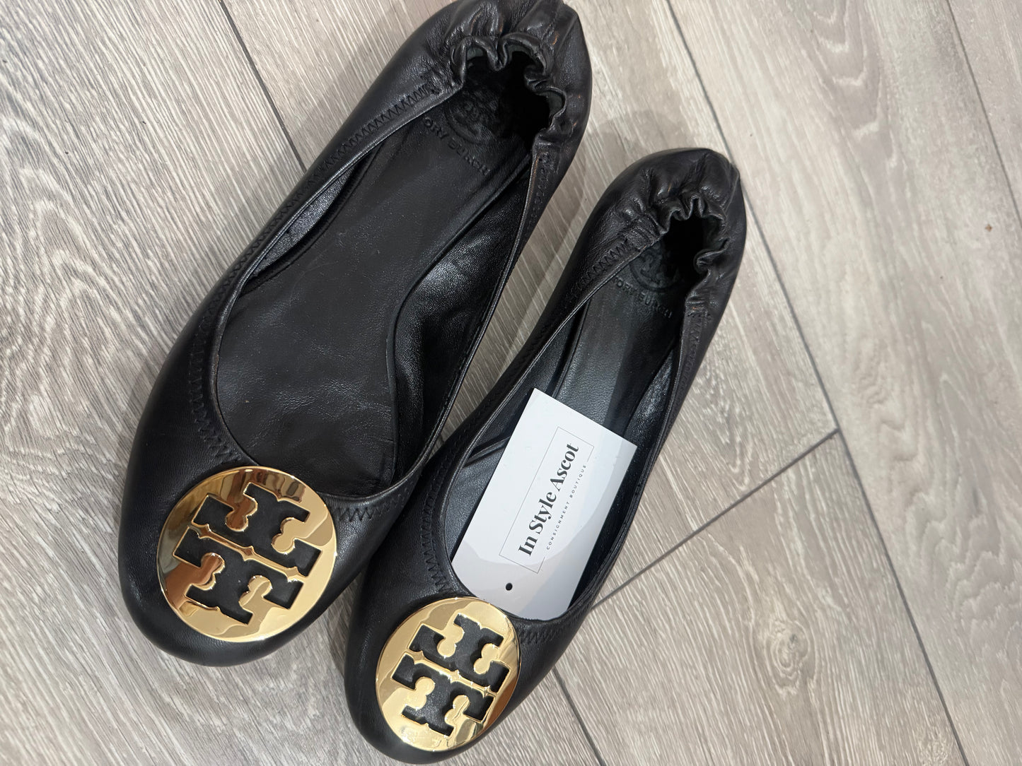 Black and Gold Tory Burch  Flats, Size 7.5