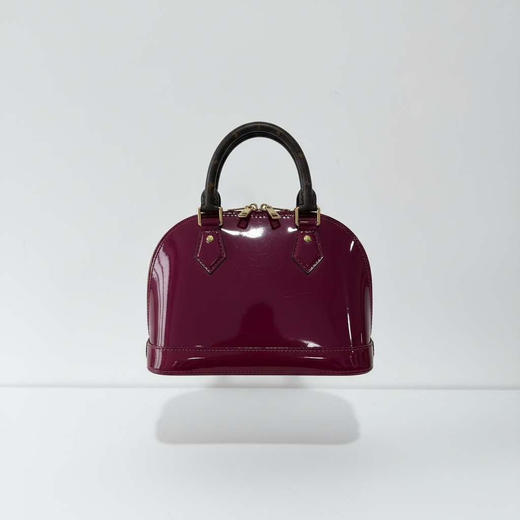 Pre-owned, Patent Burgundy and Monogram Louis Vuitton Alma BB Bag