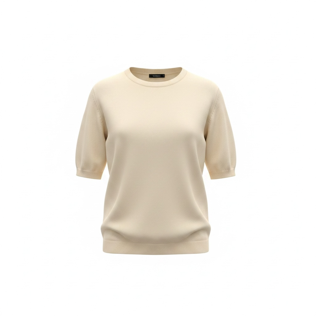 Preloved Cream BNWT 100% Cashmere Crush 01234 Short Sleeve Knit Top, L