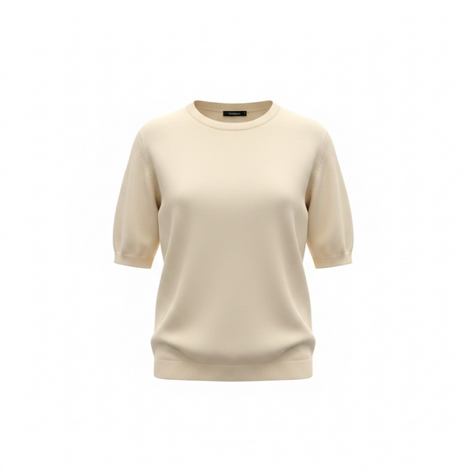 Preloved Cream BNWT 100% Cashmere Crush 01234 Short Sleeve Knit Top, L