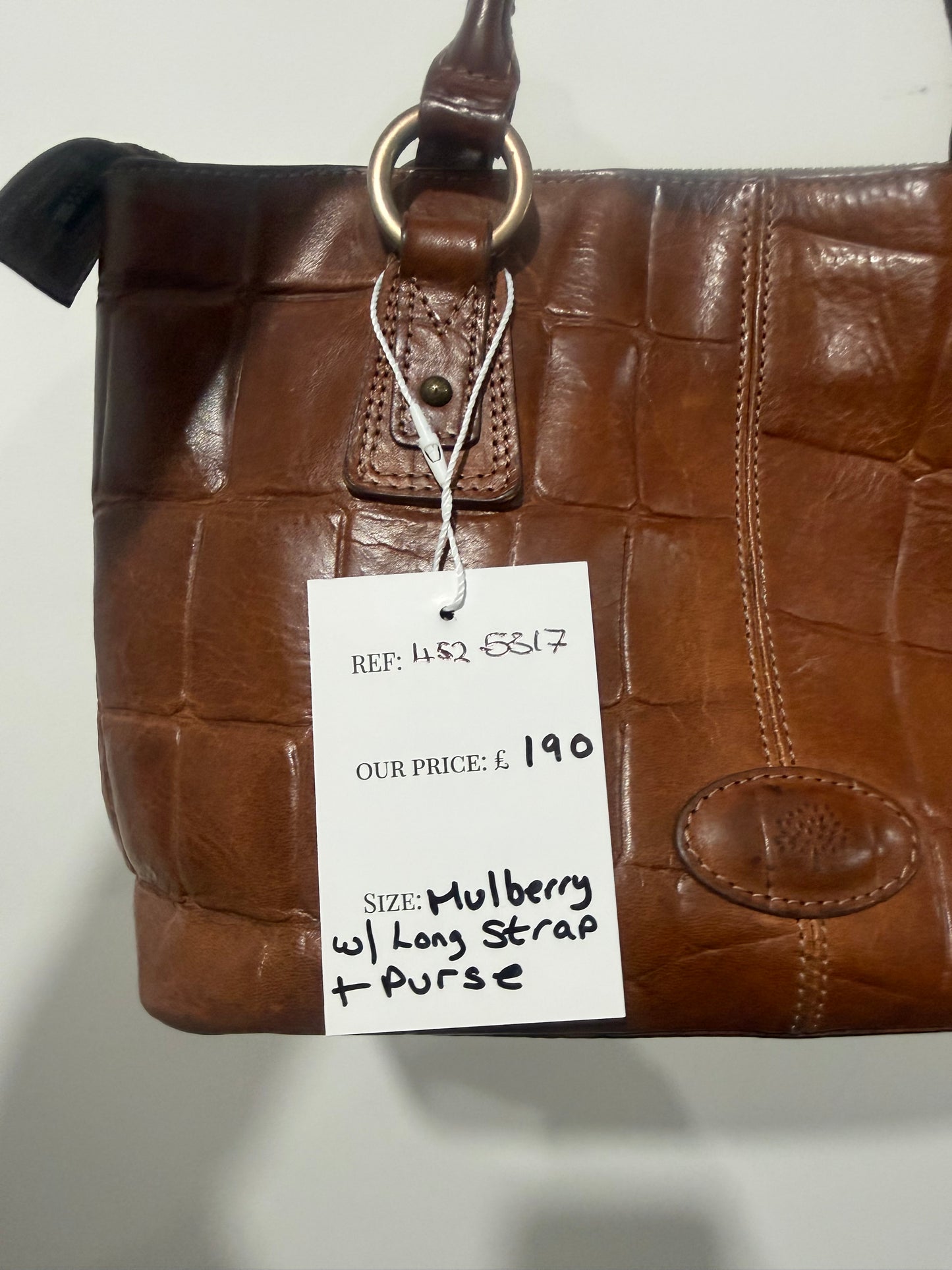 Brown Croc Mulberry Handbag with Crossbody Strap