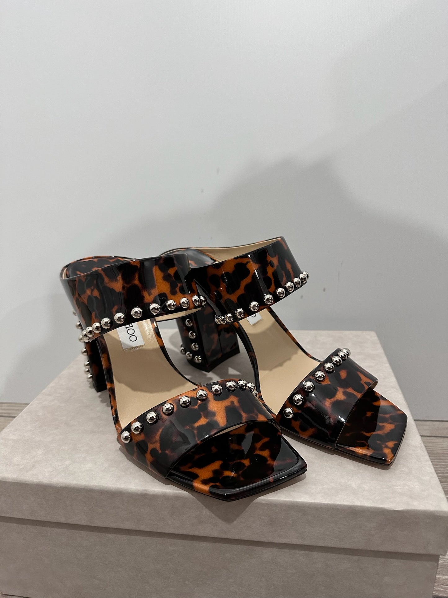 Tortoise Shell Jimmy Choo Sandal Mule Heels, 42 - 9