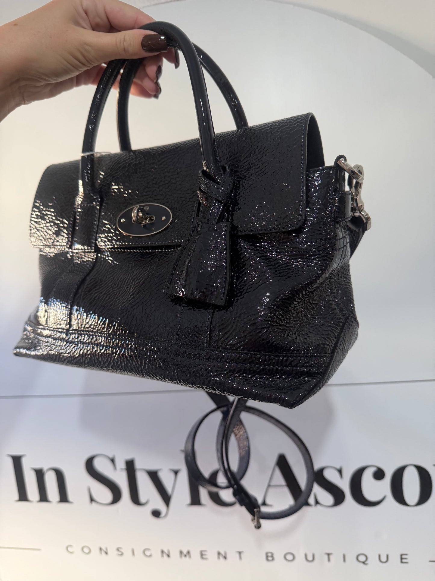 Patent Mulberry Mini Bayswater Tote, With Crossbody Strap