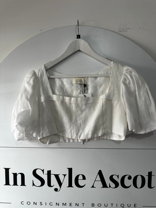 White Dissh Linen Top, Size UK 14