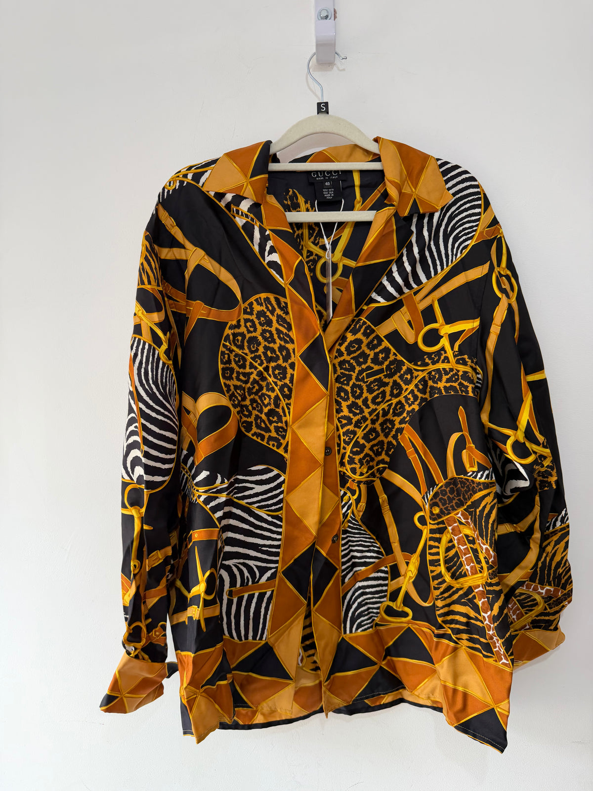Preloved GUCCI Blouse Size 8 Multicoloured (Black, Gold, Leopard print)