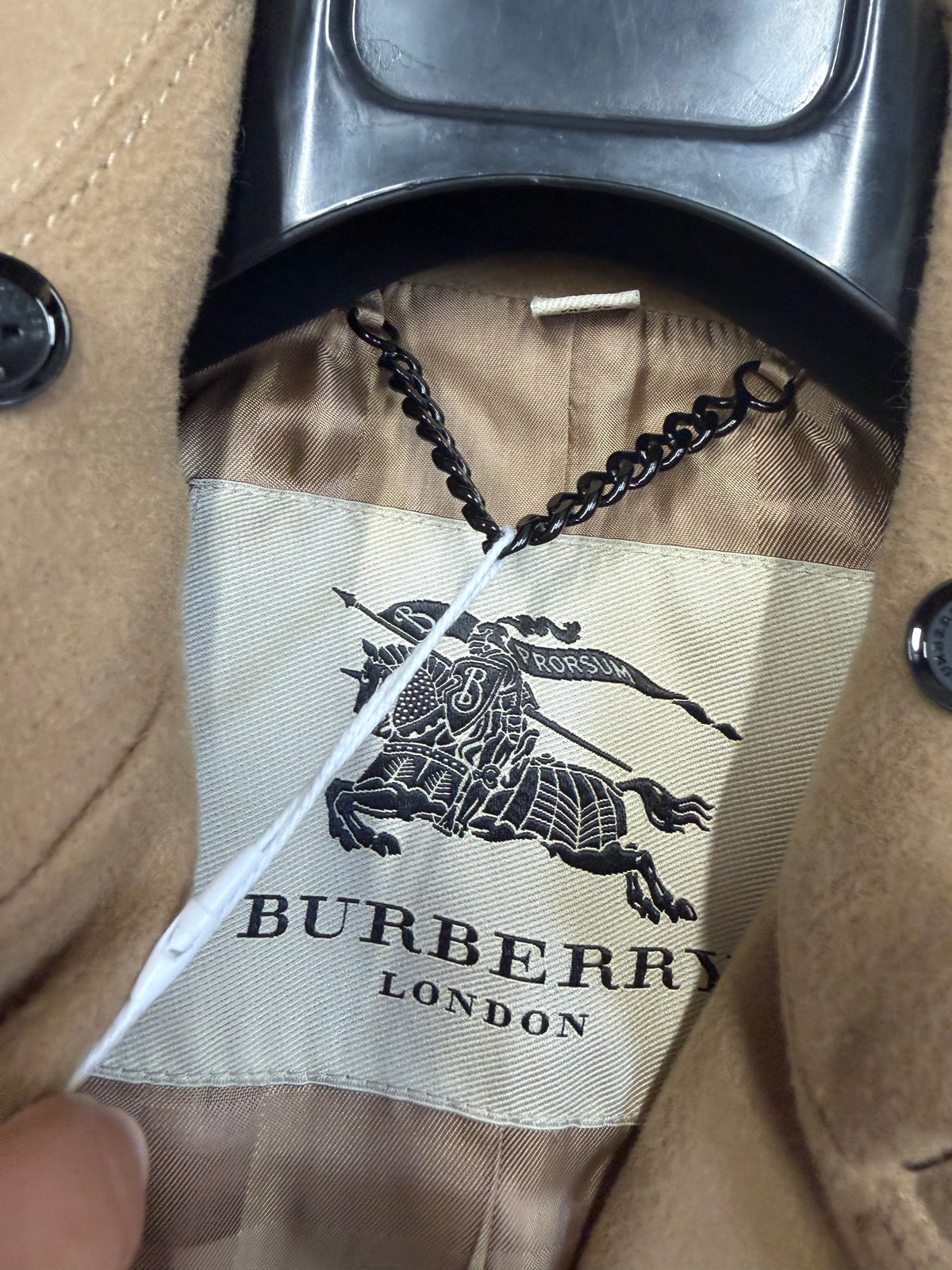 Preloved Burberry Coat UK 8 Beige, Black Leather and Beige