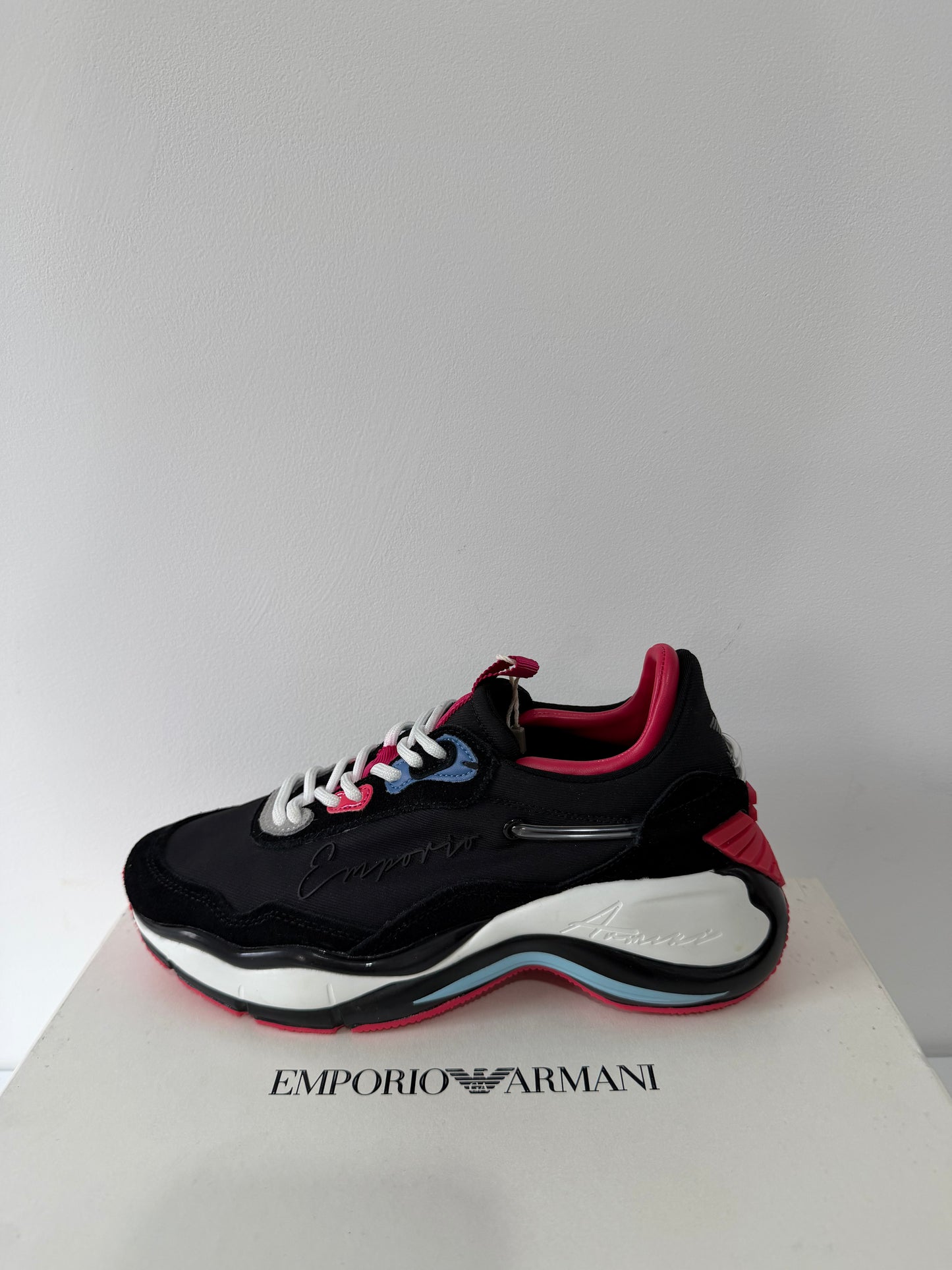 Pre-owned, Brand New Pink and Black Emporio Armani Sneakers Trainers, Size 3
