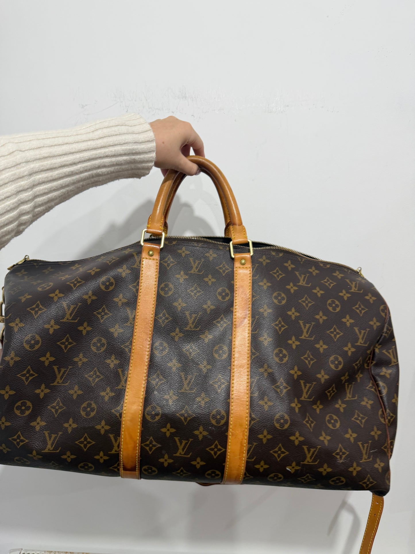 Pre-owned Monogram bandouliere with strap Louis Vuitton Keepall Duffle, 55