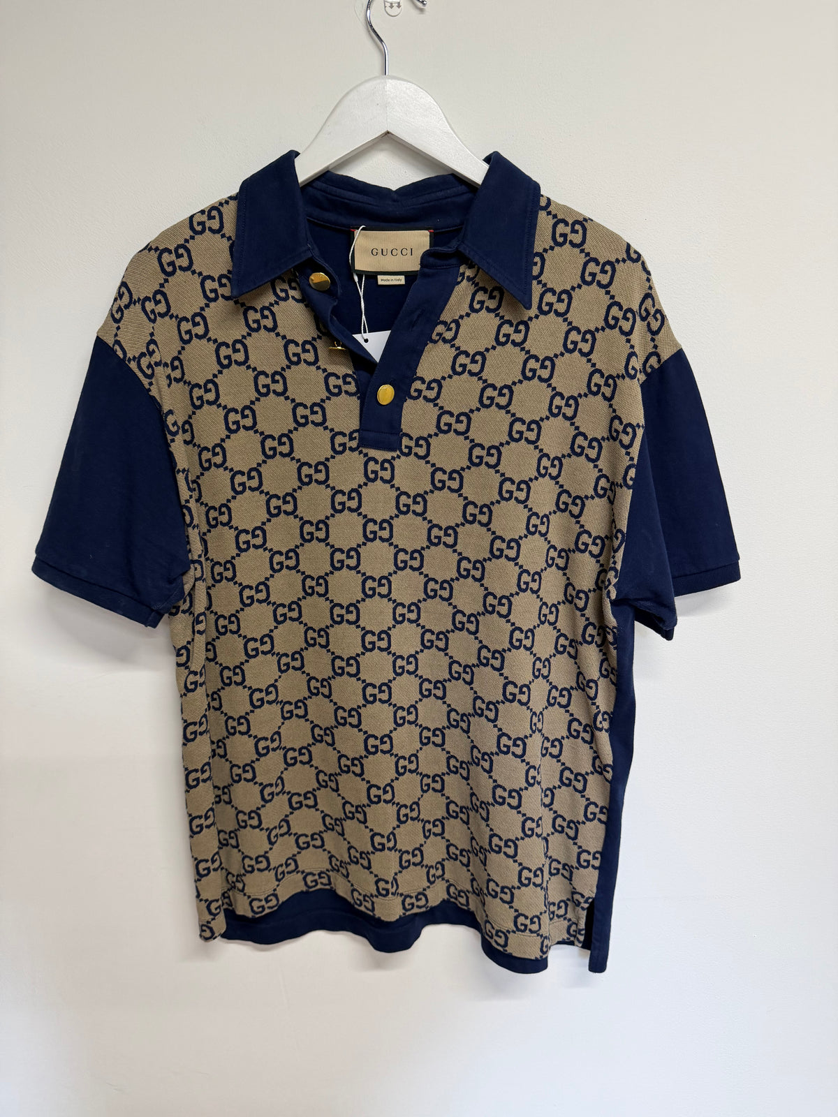 Preloved Gucci Polo Top Size XL Navy/Beige Monogram