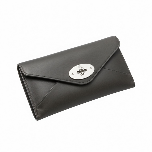 Envelope Mulberry Turn Lock Wallet, Grey with Silver Hardware