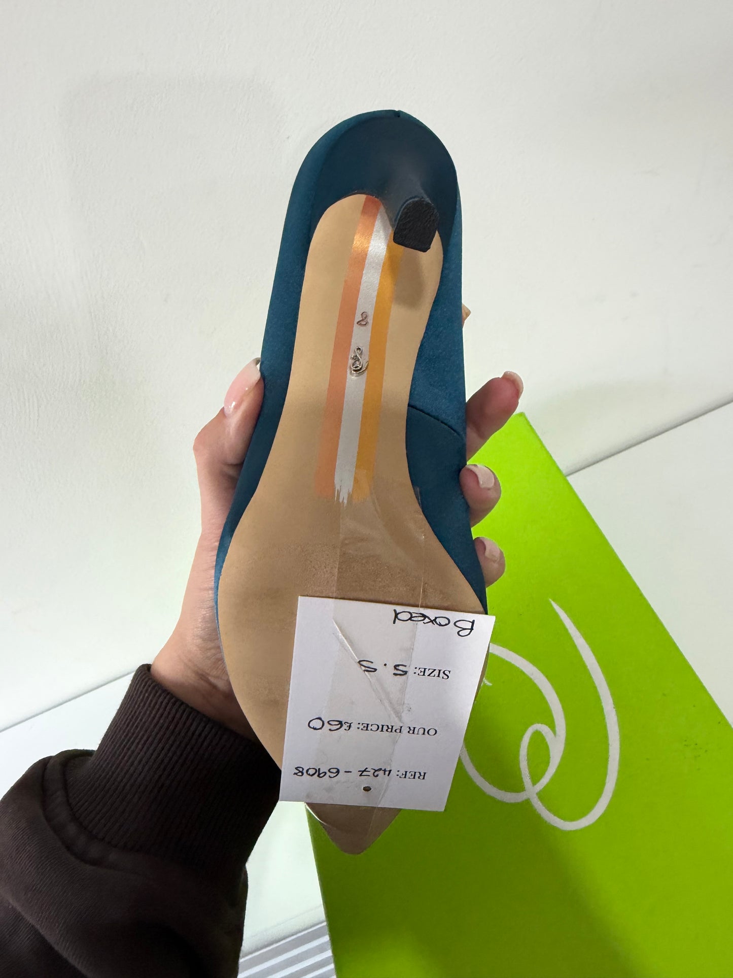 Pre-owned, Brand New Teal Sam Edelman Satin Heels, Size 5.5