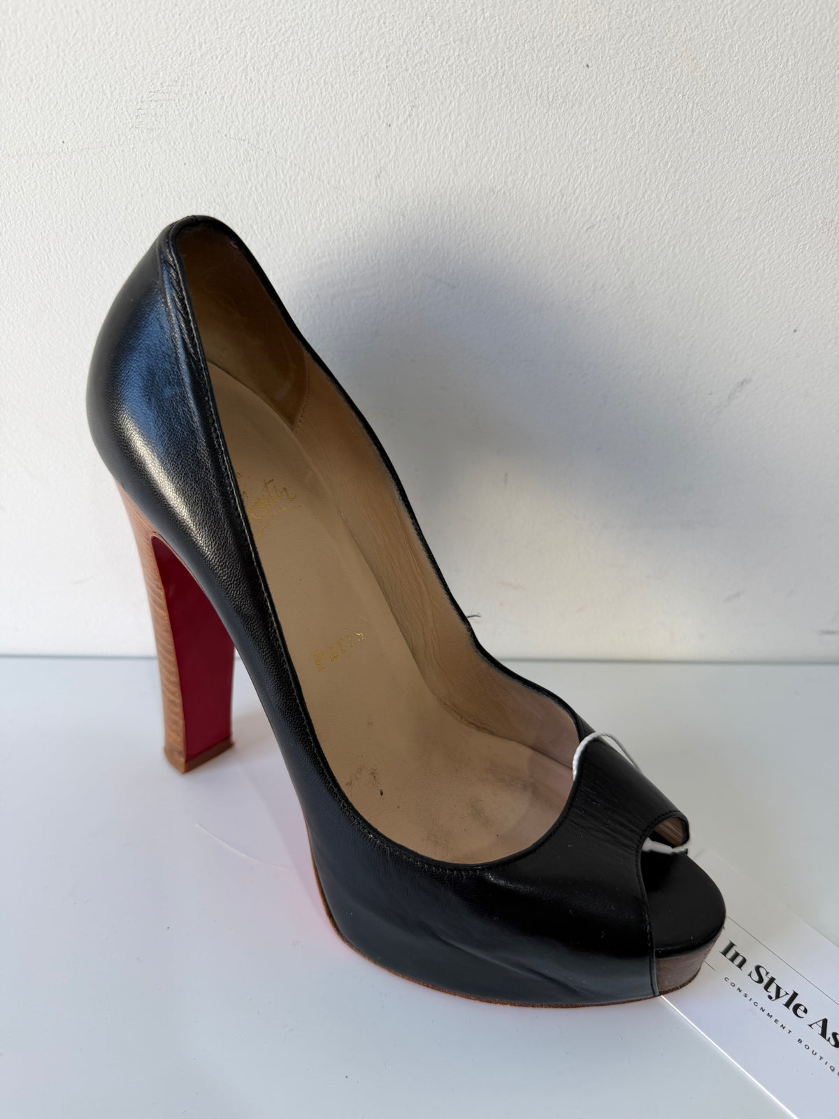 Preloved, Black Leather  Christian Louboutin Heels, Size 37.5 - UK 4.5