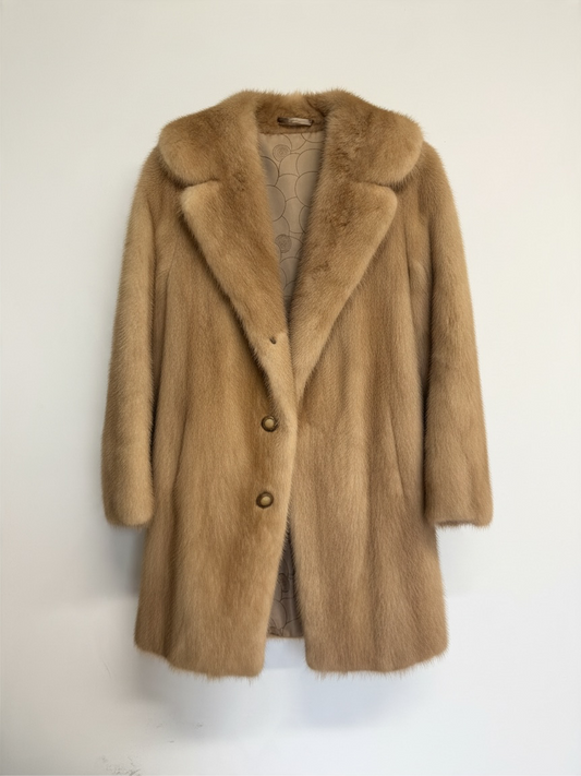 Preloved Mink Fur Coat Small Beige