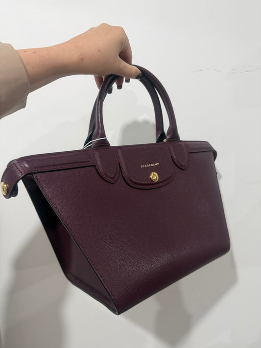 Purple/Aubergine Longchamp Handbag with Crossbody Strap, Le Pliage Heritage