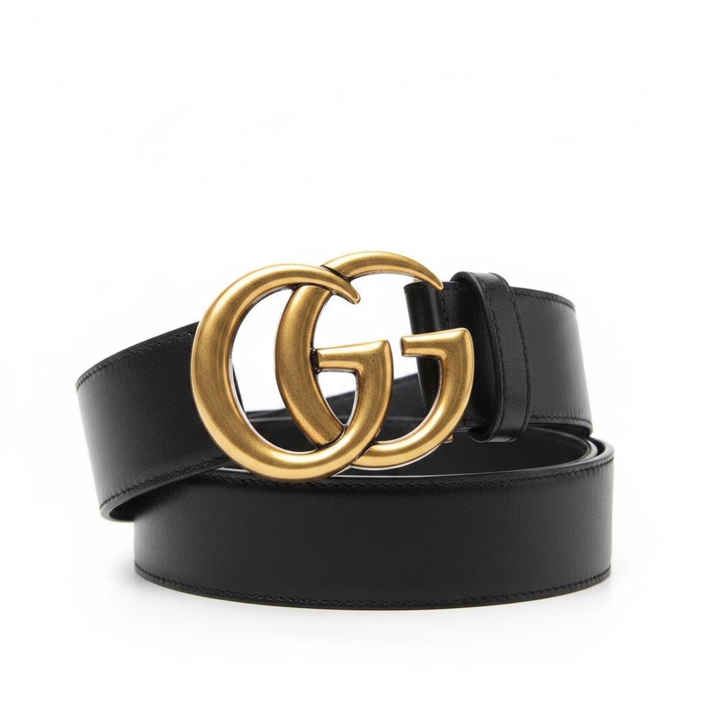 Pre-owned, Black with Gold Hardware Gucci Belt, Size 90/36