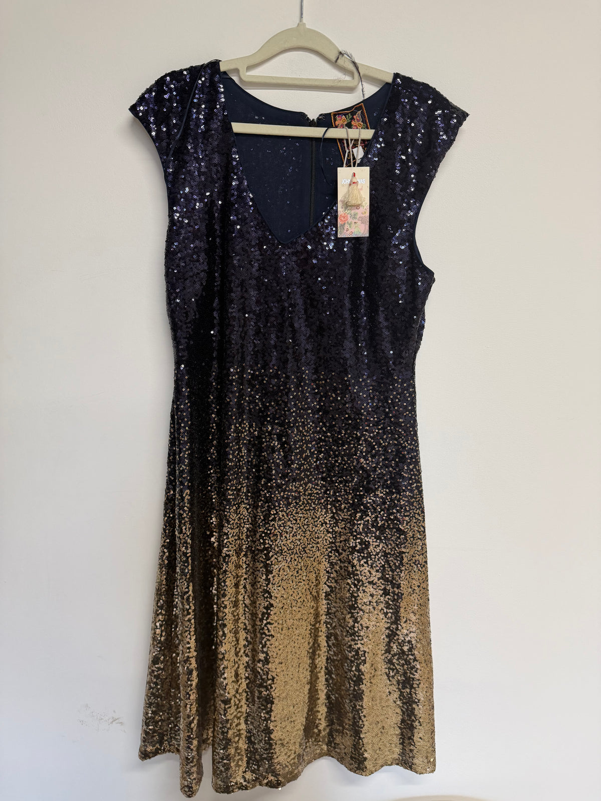 Preloved Johnny Was Dress Size 12 Navy Sequin