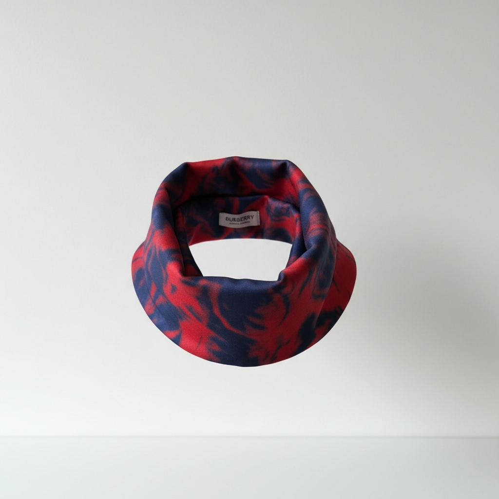 Preloved Red & Navy Burberry Silk Scarf, Brand New