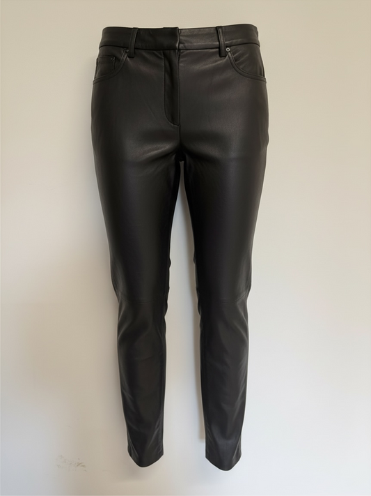 Preloved Donna Karen Leather Trousers Size 8 Black Leather