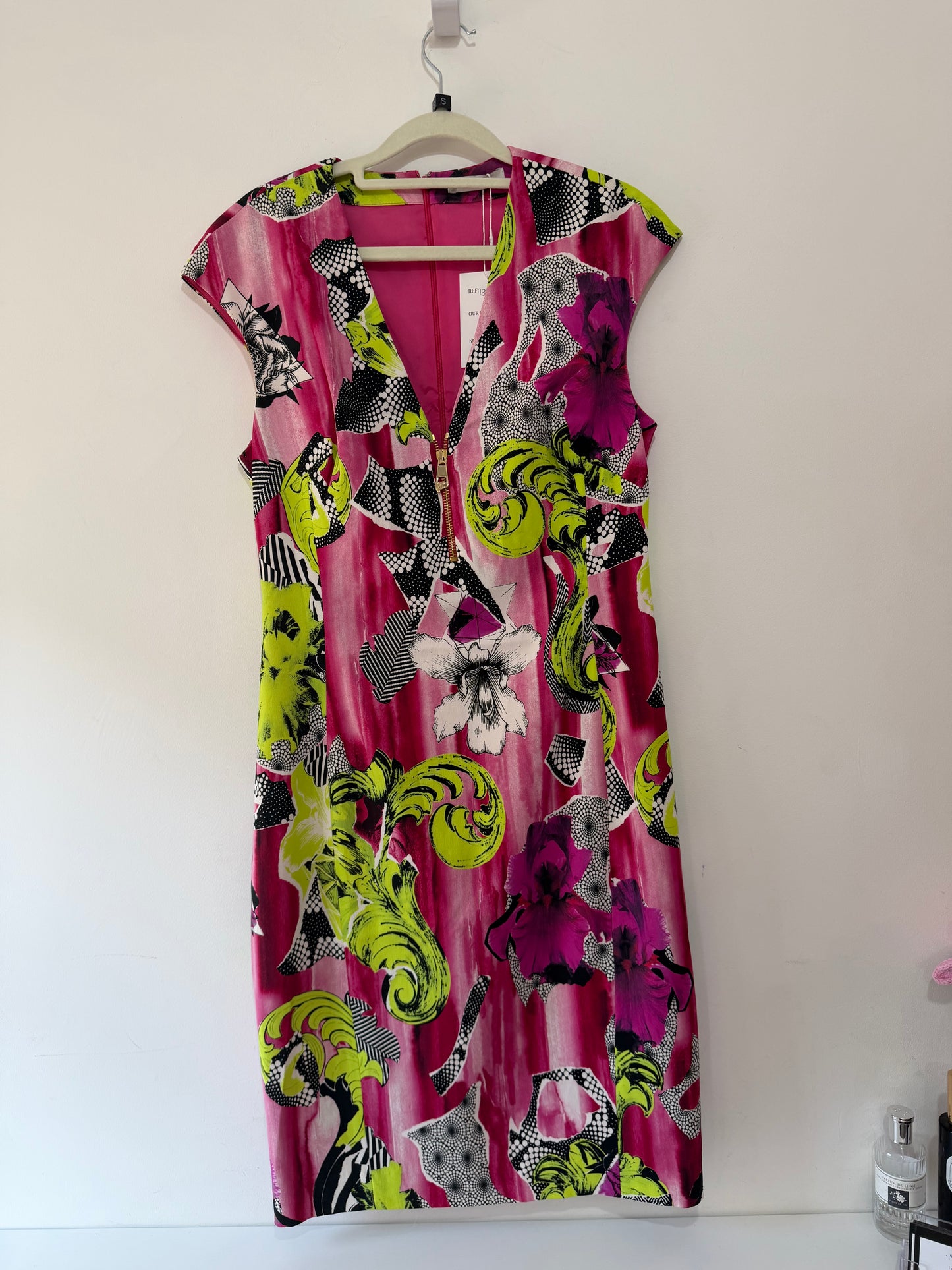 Preloved pink & green Versace Dress, Size 10