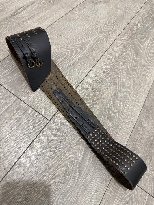 Black Leather MaxMara Waist Belt, Size Large