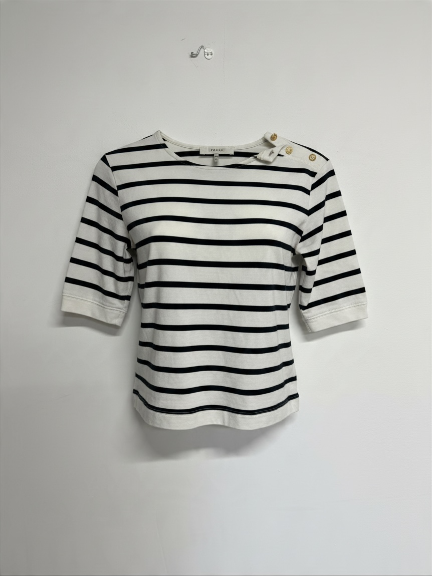 Preloved Frame T Shirt Medium Navy and White Stripe