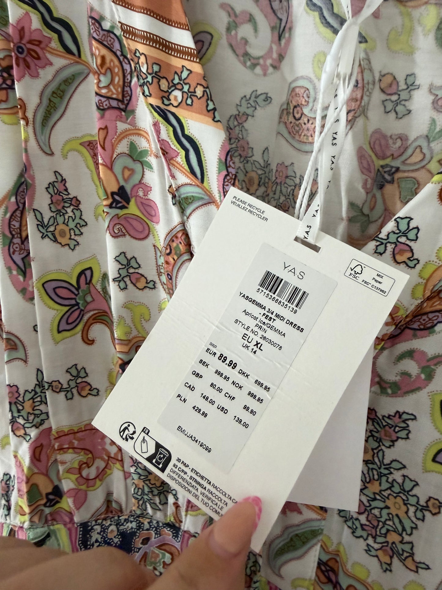 Pre-Loved Multi Y.A.S Dress, XL, BNWT