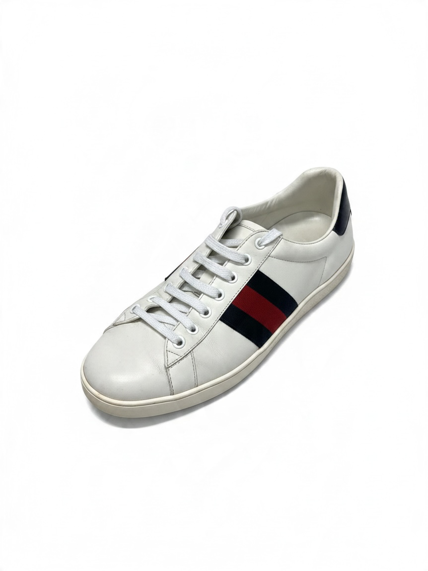 Preloved Gucci Ace low-top Trainers EU 44 - UK 9.5 White, featuring the signature blue and red web stripe