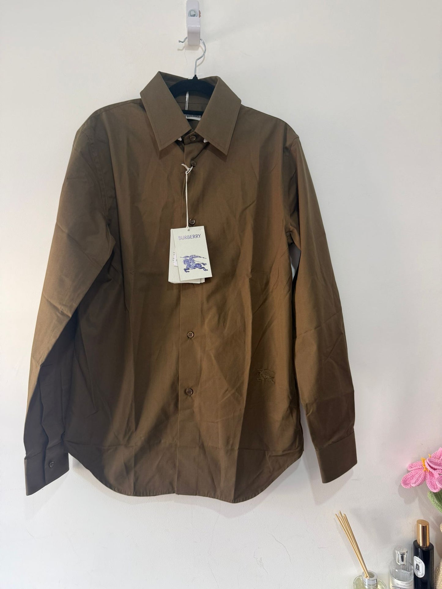 Preloved, Khaki Burberry Men’s Shirt, XS Oversized BNWT