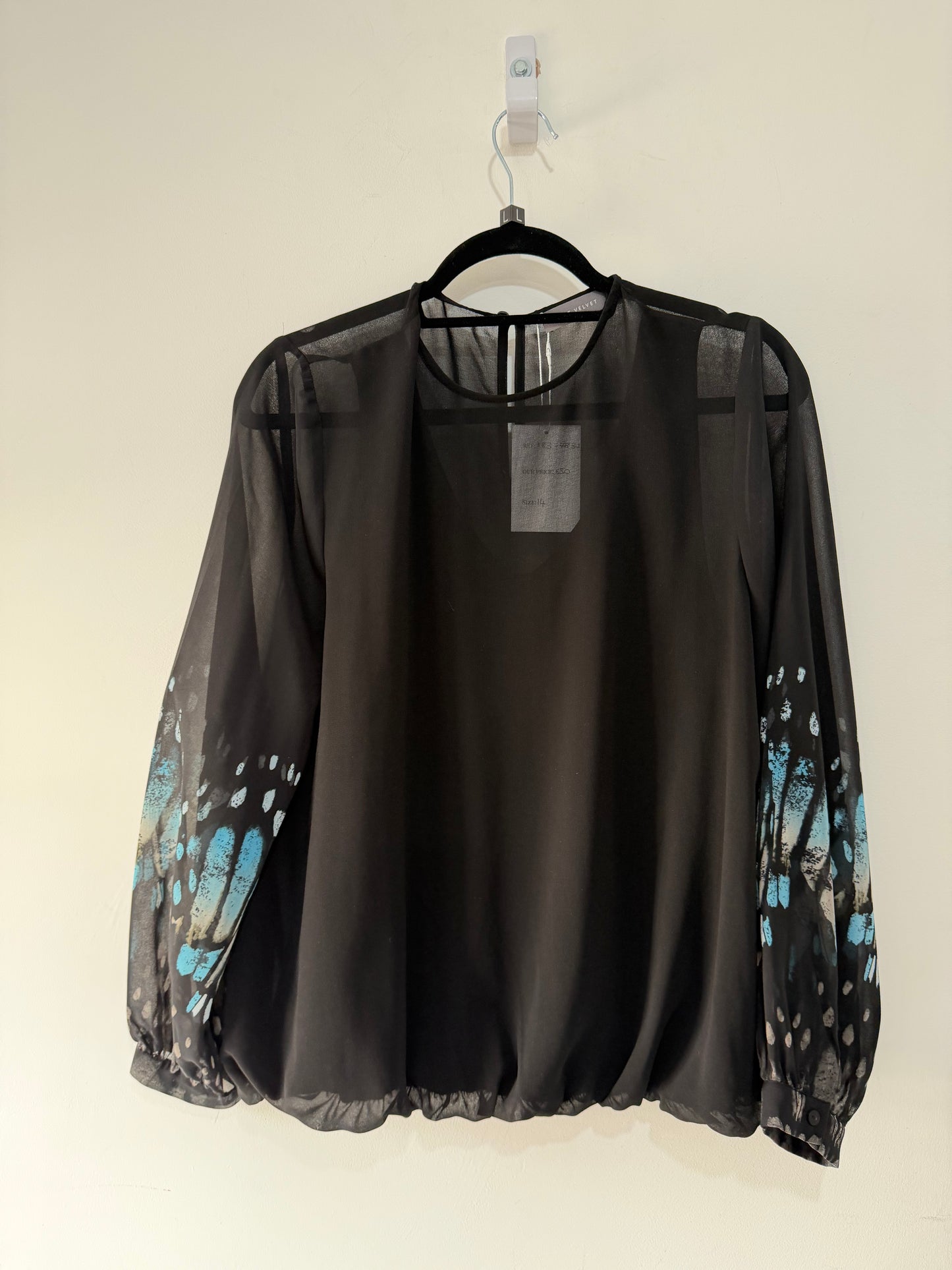 Preloved Black Mint Velvet Blouse, Size 14